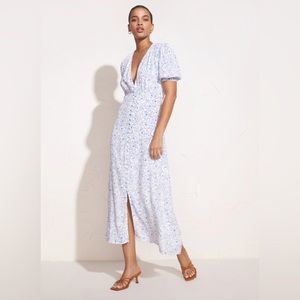 Faithfull the Brand Blue and White Midi Dress